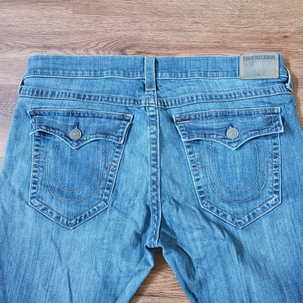 True Religion Ricky Relaxed Straight Blue Jeans 40 x 32 USA Horseshoe Pockets